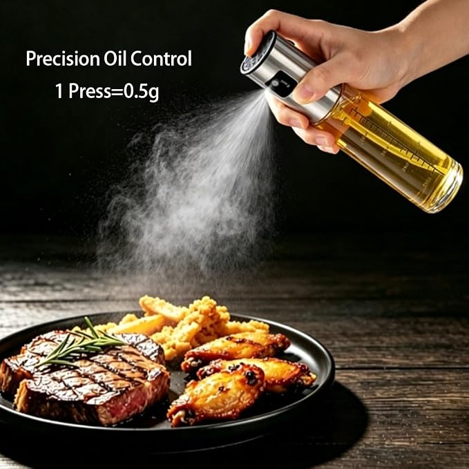2 Pack Olive Oil Sprayer for Cooking (100ml x 2), Glass Olive Oil Spray Bottle with Scale, Stainless Steel Top Oil Mister for Air Fryer, Salad, BBQ, Frying, Baking -Kitchen Oil Sprayer