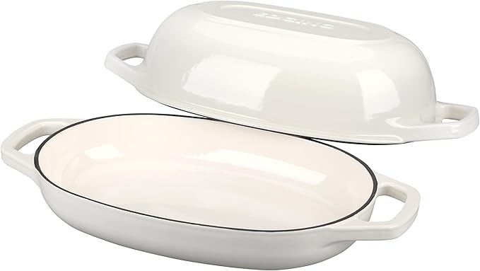 EDGING CASTING Enameled Cast Iron Oval Dutch Oven Pot with Lid, Dutch Oven for Sourdough Bread Baking, Bread Oven, Bread Dutch Oven, Oval Bread Pan, 5qt, White