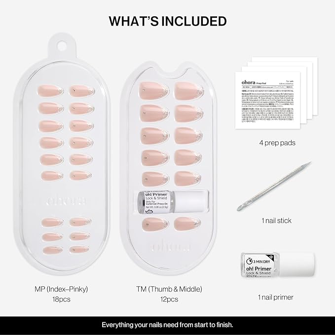 ohora Gel Press On Nails | Pink, French, Medium Oval | Mirror French | Salon-Quality, 100% Real Gel, No UV Lamp, No Glue, Non-Toxic | 15 Sizes, 30 Tips | Long Lasting press ons, K beauty nails