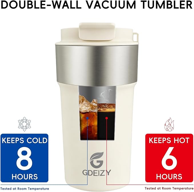 Insulated Travel Coffee Mug, 17oz Stainless Steel Leakproof Flip Straw Cup | Double Wall Vacuum Insulated, BPA-Free Material, Reusable Tumbler for Hot & Cold Drinks, Classic Black, Fits Car Cup Holders