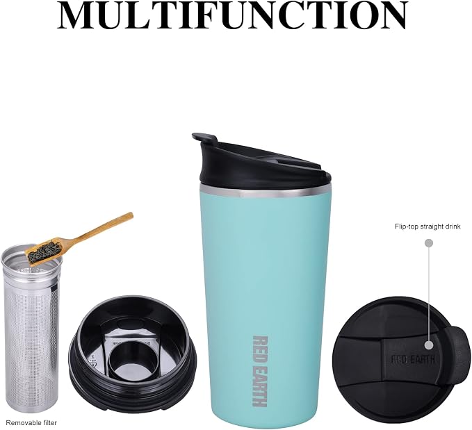 GiNT 17oz Travel Tea Mug with Infuser, 2 Lids. Vacuum Insulated 316 Stainless Steel Coffee Mug. Dishwasher Safe Tea Cup with Strainer for Hot & Cold Brew Coffee. Mothers Day Gifts for Mom (Green)