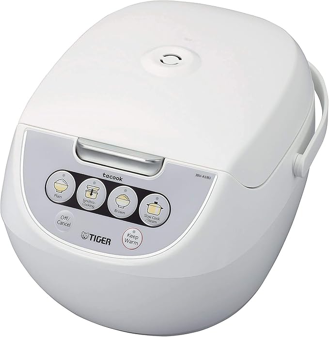 Tiger Jbv A18u 10 Cup Micom Rice Cooker with Tacook (White) | Food steamer, slow-cook function