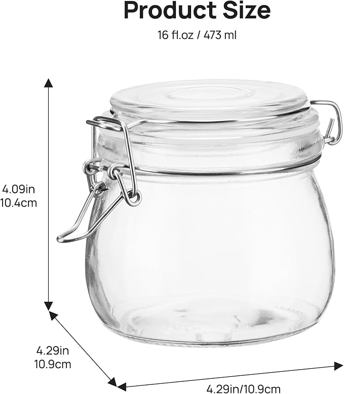 Vtopmart 16oz Glass Food Storage Jars with Airtight Clamp Lids, 3 Pack | Food Storage Canisters, Wide Mouth Canning Jars for Spices, Jams, Coffee Beans, Pickles, Pantry Organization, Shallow Drawers
