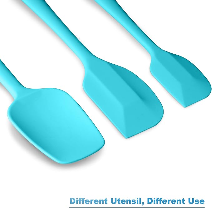 3-Piece Silicone Spatula Set, 600°F Heat Resistant, Macaron Blue | Stainless Steel Core, Silicone Rubber Spatulas for Nonstick Pans, Spatula, Spoonula and Mini Spatula for Cooking and Baking