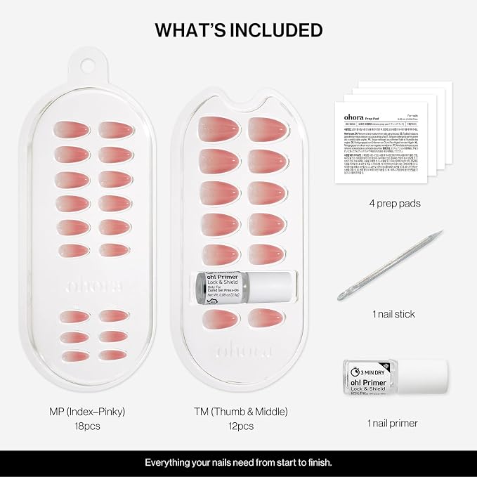 ohora Gel Press On Nails | Pink, Glitter Ombre, Short Oval | Rosy Glow | Salon-Quality, 100% Real Gel, No UV Lamp, No Glue, Non-Toxic | 15 Sizes, 30 Tips | Long Lasting, press on short