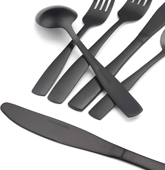 O.C.E. Matte Black Silverware Set, O.C.E. Satin Finish 30-Piece Stainless Steel Flatware set, Tableware Cutlery Set Service for 6, Utensils for Kitchens, Dishwasher Safe