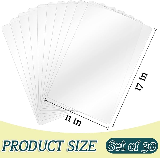 30 Pack Clear Plastic Placemats 17x11 Inch, Wipeable Table Mats Washable Plastic Place Mats for Dining Table Protection Kitchen Use and Craft Projects