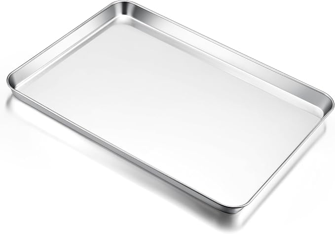 E-far Large Baking Sheet, 20"x14" Stainless Steel Cookie Sheet | Non Toxic Metal Baking Pan Tray for Cake Cookies, Healthy & Rust Free, Mirror Finish & Dishwasher Safe