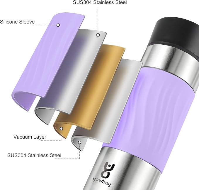 Travel Coffee Mug with 360°Lid, Travel Coffee Tumbler 16 oz Leak Proof, Stainless Steel Insulated Travel Mugs for Hot and Cold Spill Proof Leak Proof(Light Purple)