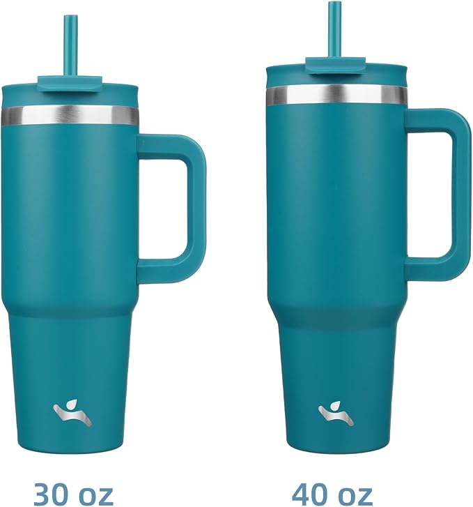 Konokyo 30 oz Insulated Tumbler Water Bottle with Handle, Straw Lid | BPA-free and dishwasher safe; made for gym, travel, coffee and gifting, 2 straws, cup holder friendly,Blue