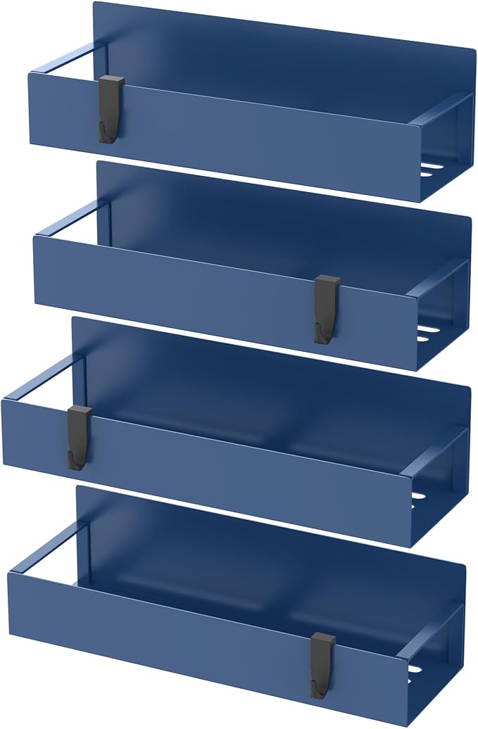 Metal Magnetic Spice Rack for Refrigerator Royal Blue, 4 Pack | Magnetic Shelves Heavy Duty for Fridge in Kitchen, Seasoning Storage Organizer, For Oven Washer and Dryer, For Heavier Items