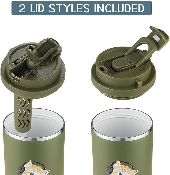 Funkrin Insulated Coffee Mug with Straw & Flip Lid, 24oz Tumbler Cup with Ceramic Coating, Double Wall Vacuum Leak-Proof Travel Mug wiht Tea Infuser for Office School Party Camping
