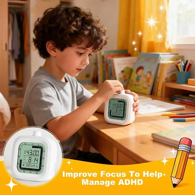 Visual Timer, 60 Minutes Countdown & Countup Timer, Digital Alarm Clock with Temperature and Humidity Monitor, 4 in 1 Multifunctional Desk Clock for Kids Study, Kitchen, Office and Home,Blue