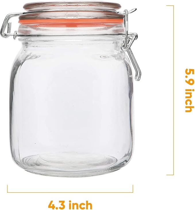 32oz Glass Food Storage Jars with Airtight Clamp Lids,6 Pack | Square Wide Mouth Mason Jars, Food Storage Containers for Kitchen,Pantry,Pickling,Sugar,Flour, Cereal