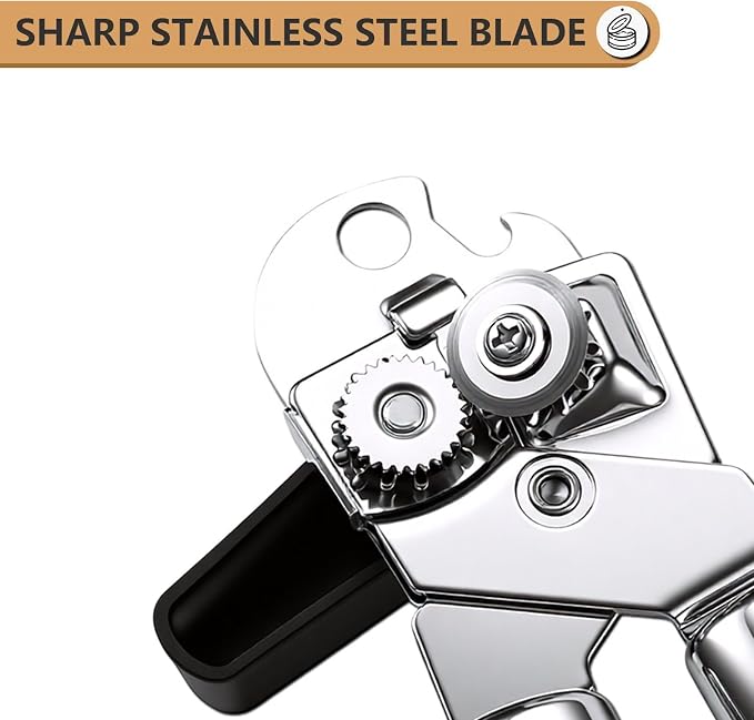 Can Opener Manual Heavy Duty | Hand Held, for Seniors with Oversized Turn Knob, Soft Grip Sharp Blade, Solid Steel Hand Manual, for Kitchen & Camping
