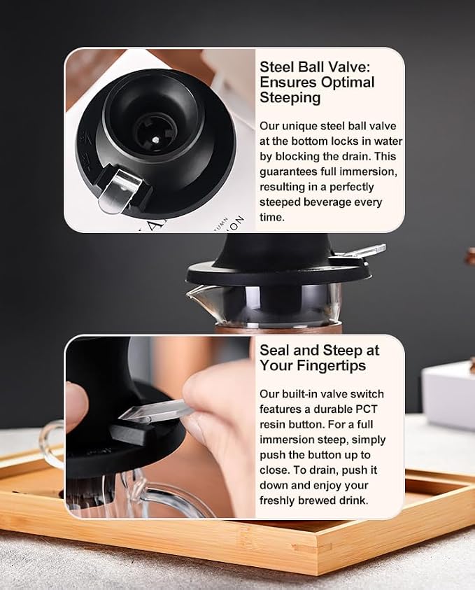 BeeCa Clever Coffee Dripper, All-in-One Coffee Maker Glass Immersion Brewer | One-Switch Control, French Press & Pour Over in One, Beginner-Friendly, 50pcs Paper Filters, Heat Resistant Glass