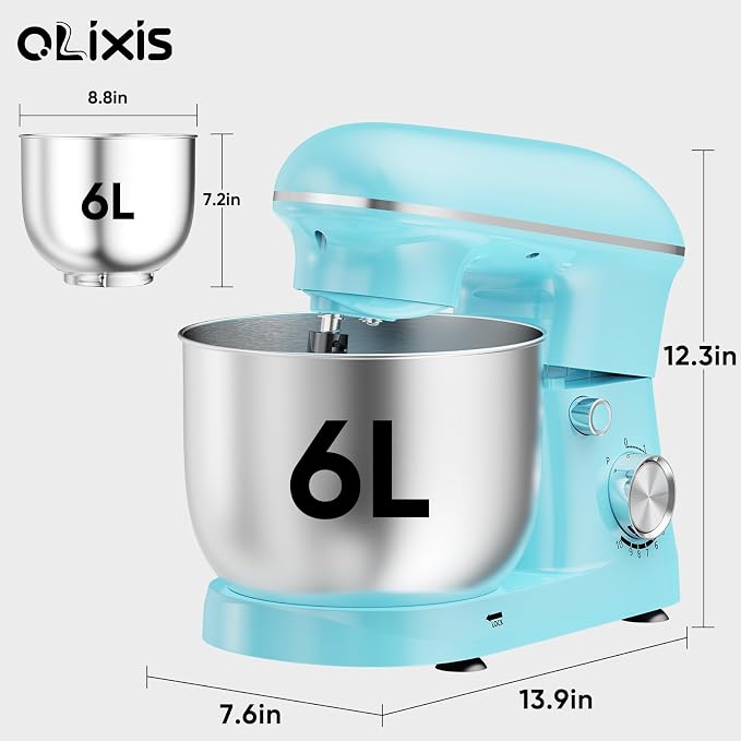 OLIXIS 6.3 Qt Stand Mixer, 10-Speed Tilt-Head Electric Mixer for Baking | Include dough hook, whisk, flat beater & splash lid. 10 speeds handle cakes, cookies & bread dough. Compact, easy-clean bowl