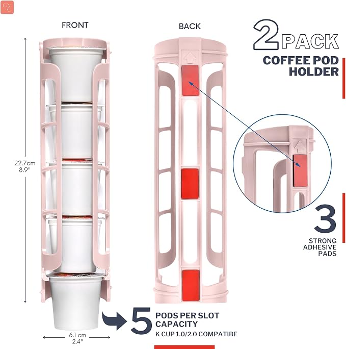 STORAGENIE Coffee Pod Holder for Keurig, Stores 10 Pods, Pink | Compatible with K-Cups, Vertical storage saves counter space, Ideal for small kitchens, RVs and dorms