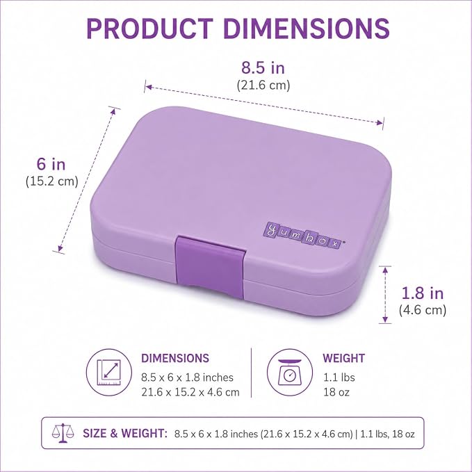 Yumbox Panino Leakproof Bento Lunch Box - Ami Purple (Friendship Tray) | Leakproof, Sandwich-friendly, Removable Tray with 3 Compartments + Dip well, BPA-Free, Easy Open Latch, Lightweight, Compact