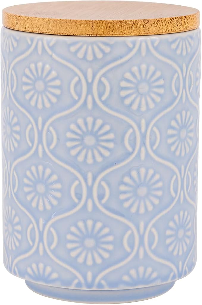 TEATALK Ceramic Canister with Bamboo Lid, Airtight Seal for Coffee, Tea, Sugar, 23 Fl Oz, Light Blue