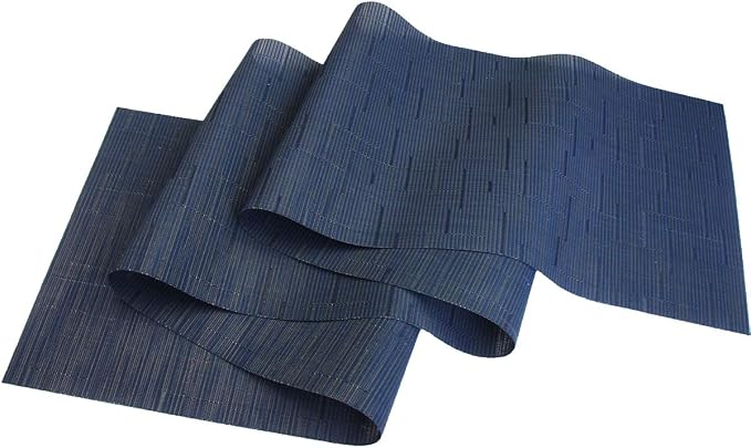 PIGCHCY Elegant Placemats with Matching Table Runner,Washable Durable Durable Vinyl Woven Table Mats Sets(6pcs Placemats+1pcs Table Runner,Same Style,Navy Blue)