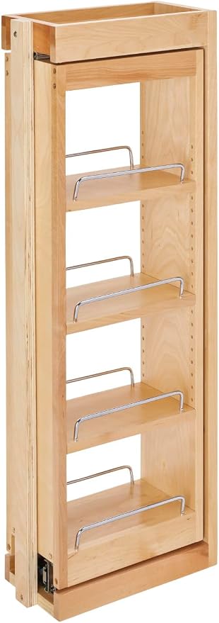 Rev-A-Shelf Kitchen Cabinet Pullout Wall Filler Wooden Organizer Slide Out Pantry Storage w/Soft-Close in Multiple Sizes, 6 x 33 in, 432-WFBBSC33-6C