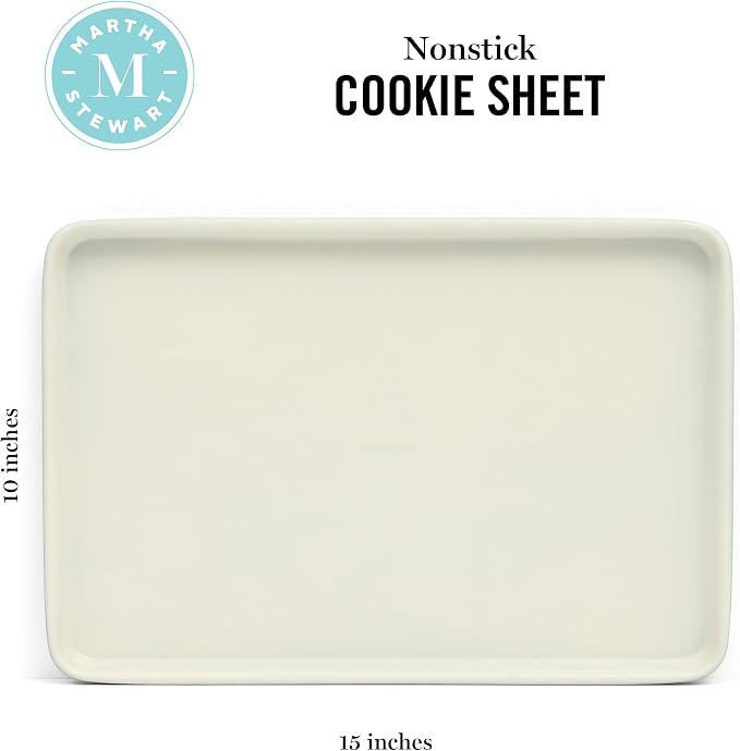 Martha Stewart Gallen 15 x 10 Inch Nonstick Carbon Steel Cookie Sheet – Teal, Durable Bakeware for Even Baking and Easy Cleanup