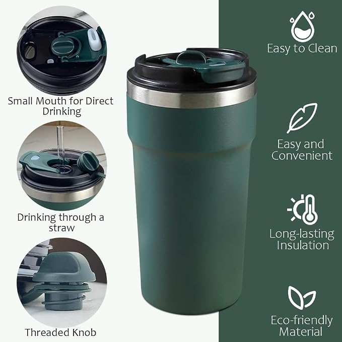 SPLMIFA Travel Coffee Mugs Leak-Proof, Reusable Coffee Cups with Lids, Stainless Steel Vacuum Insulated Coffee Tumblers, Thermal Insulation Cups for Men and Women Hot & Cold Drinks(4th-Green, 16OZ)