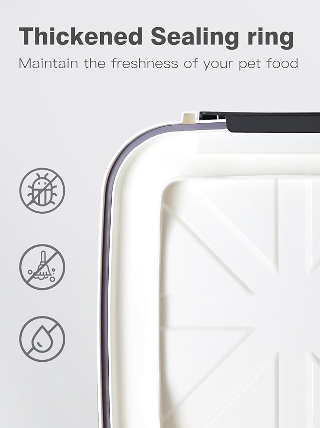 Pet Food Storage Container, 5 lbs Dog Cat Treat Storage Bin with Lid, Dry Food Storage for Dog Treats, Cat Food, Cereal, Rice, Birds (4 lbs) - White | Airtight snap-lock lid, clear BPA-free body, and measuring cup for dog treats, cat food, birdseed, ce...