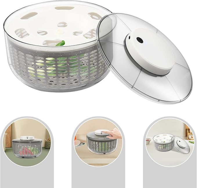 Electric Salad Spinner, Vegetables Washer Dryer, 6L Large Capacity Fruit Vegetable Strainer Spinner, for Crisp Greens and Veggies, for Home Kitchen