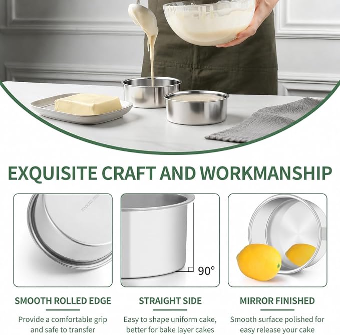 TeamFar 5 Inch Cake Pan Set of 2, Stainless Steel Layer Cake Baking Pan | Small Layer Cake Tins, Round Bakeware for Birthday Wedding Party, Non-Toxic & Healthy, Mirror Finish & Dishwasher Safe