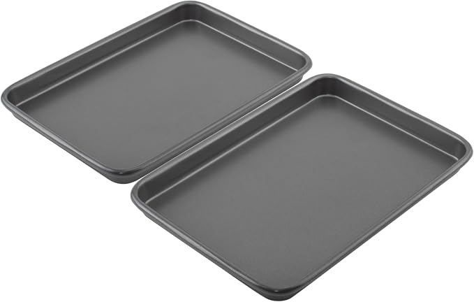 GoodCook Everyday Toaster Oven Mini Baking Sheets Set of 2 Set of 2 Heavy-Gauge Steel Baking Pans with Scratch-Resistant Nonstick, 9 x 6.2-Inch, Gray