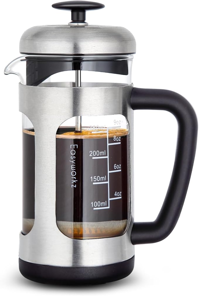 Easyworkz Stainless Steel French Press 12 oz Coffee Tea Maker with Soft Grip Handle