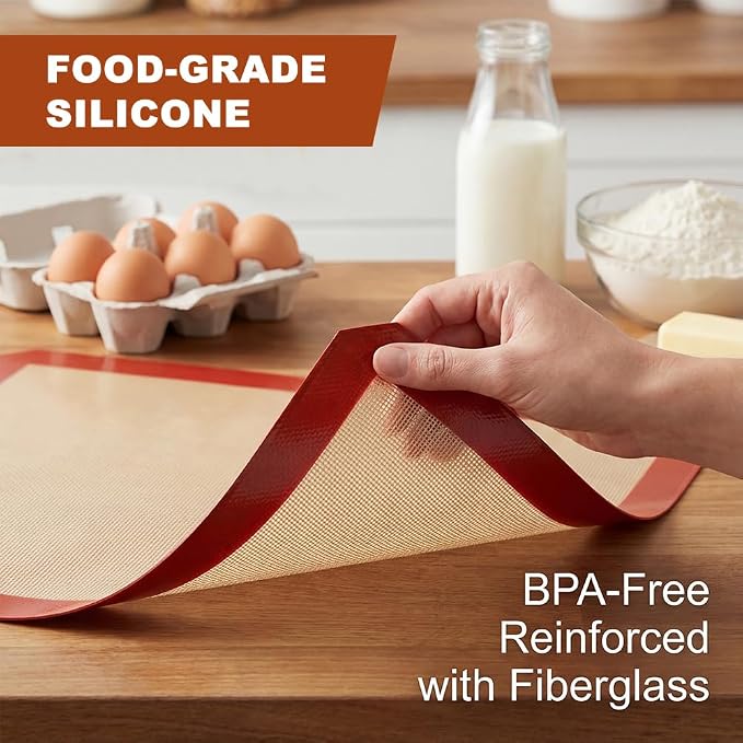 Silicone Baking Mat Set of 6, Reusable Baking Sheet Set Food Grade Oven Liner Sheet Non-Stick & Easy Clean Pastry Board Rolling Dough Mats for Macaron, Cookie, Pizza, Bread
