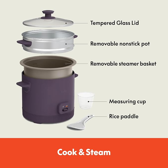 bella 16-Cup Rice Cooker and Steamer, Plum