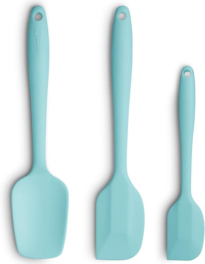 3-Piece Silicone Spatula Set, 600°F Heat Resistant, Aqua Sky | Stainless Steel Core, Silicone Rubber Spatulas for Nonstick Pans, Spatula, Spoonula and Mini Spatula for Cooking and Baking