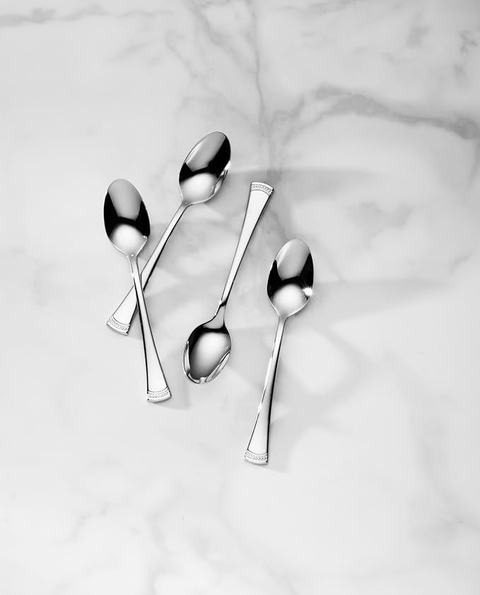Lenox Portola Silverware Coffee Spoons, Set of 4, Flatware | 18/10 stainless steel, mirror finish | set for 4 | espresso, cocktail, and small dessert spoon set, gift for women