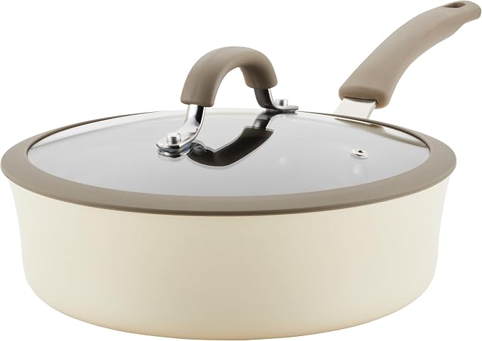 Rachael Ray Cook + Create Nonstick Sauté Pan with Lid, 3 Quart - Almond
