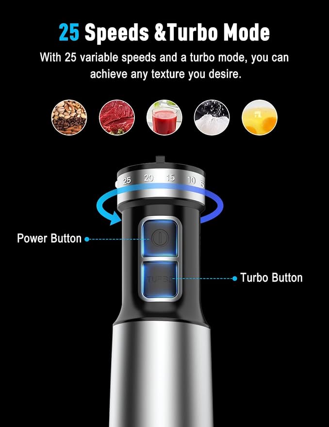 1000W Powerful Immersion Blender handheld, 2026 New Update Hand Blender with 25-Speed, Scratch-Resistant Corded Hand Mixer with Heavy-Duty Copper Brushless Motor and Gift Box