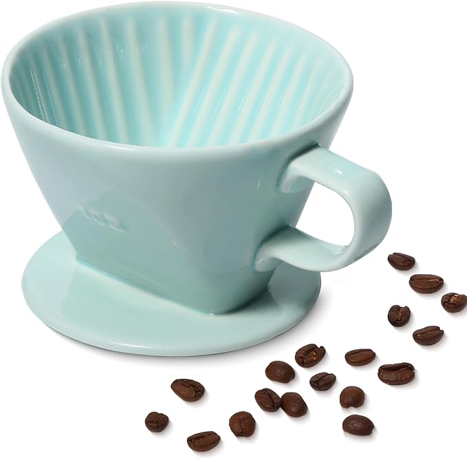 Pour Over Ceramic, Coffee Dripper Ceramic Coffee Maker,Green | 3 Holes Flat Bottom, Porcelain Slow Filter Cone for Travel, Camping, Office, Home, Coffee Maker Brew