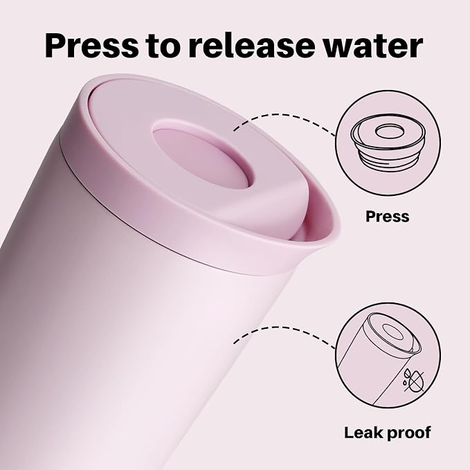 BOTTLE BOTTLE Insulated Coffee Tumbler with Push Button Lid 12oz(Pink) | Leakproof,Stainless Steel Travel Mug,Keeps Drinks Hot & Cold for 6 Hours,for Office & On the Go
