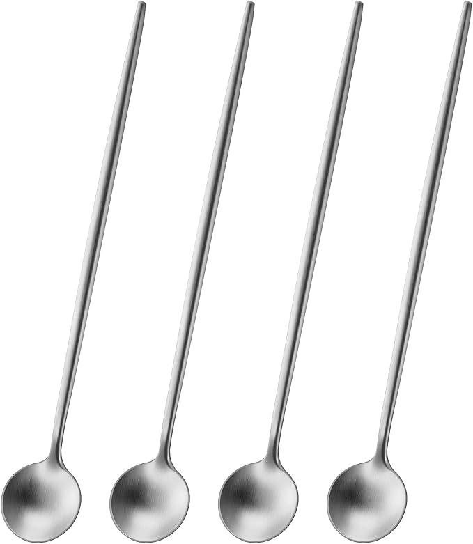 DEHOV 9 Inches Long Iced Teaspoons Set,4 Pieces Stainless Steel 18/10 Latte Spoon,Long Handle Coffee Stirring Spoons,Durable Cocktail Mixing Spoons,Dishwasher Safe Long Spoons For Dessert