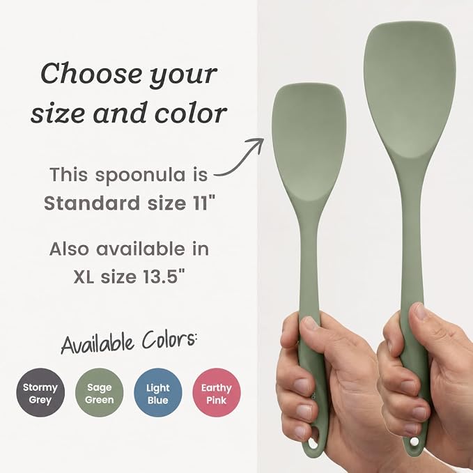 StarPack Silicone Spoonula The All-Rounder 11 Inch - LFGB Spoon Spatula, 600°F Heat Resistant, BPA-Free - One-Piece Seamless, Dishwasher Safe - for Nonstick Cookware, Sage Green