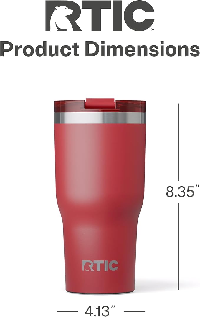 RTIC 30oz Essential Tumbler with Lid, Ceramic Lined, Flag Red | Insulated, Stainless Steel Metal, Portable Travel Cup for Hot and Cold Drinks, Coffee, Car, Camping and Travel