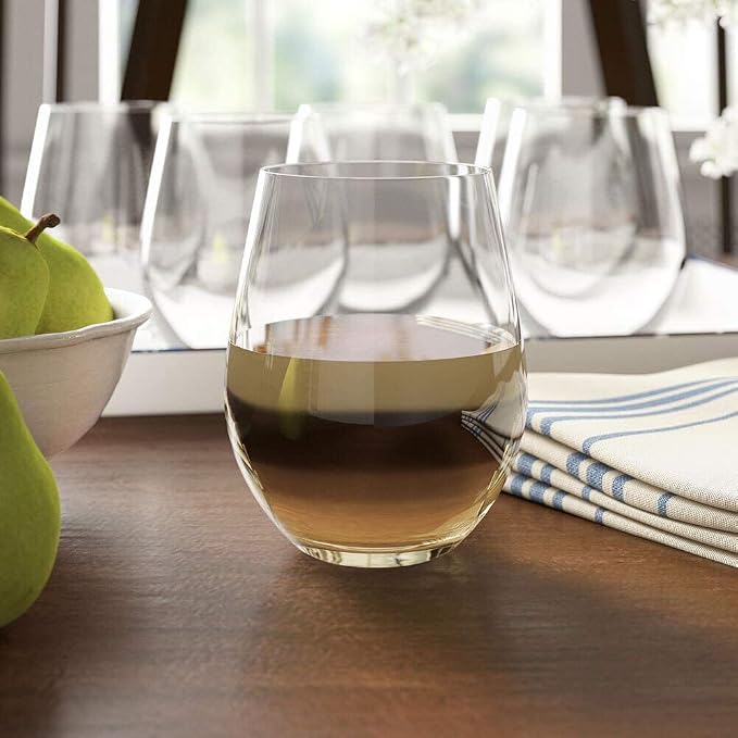 Stemless Wine Glass, Red & White 18oz Stemless Wine Glass Set of 6, Drink Glasses with Durable Chip Resistant Rim, Large Wine Glasses for Enhanced Aeration, Wine Accessories for Parties (18oz -6Pack)