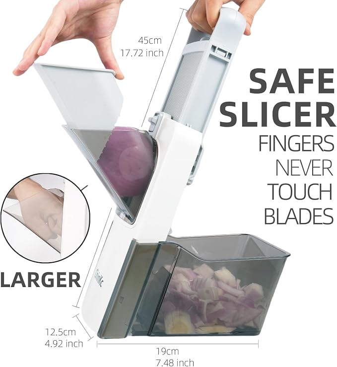 Upgrade Safe Mandoline Slicer for Kitchen,Adjustable Vegetable Food Chopper Onion Potato Fries Cutter, Veggie Salad Julienne + Dicer, with Draining basket, Kitchen Chopping Artifact, Gift