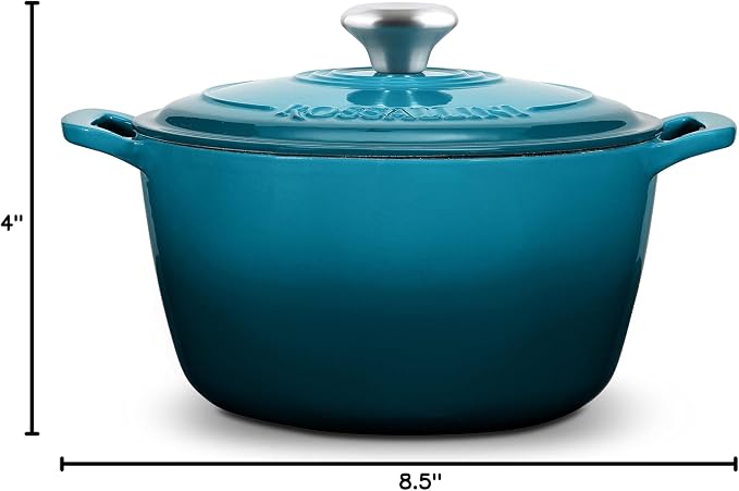 Signature Enameled Cast Iron Dutch Oven, Non-Stick Serving Pot with Tight Fitting Lid for Perfect Roasting, Baking, Sauteing, and Bread Making | 3.5Q (3.3L) - Ocean Blue