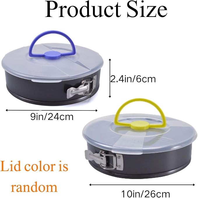 2Pcs Springform Pan Set with Lids, 9 and 10 Inch Nonstick Carbon Steel Cake Pans, Removable Bottom Bakeware for Cheesecake, Pizza, Pie with Travel-Friendly Design