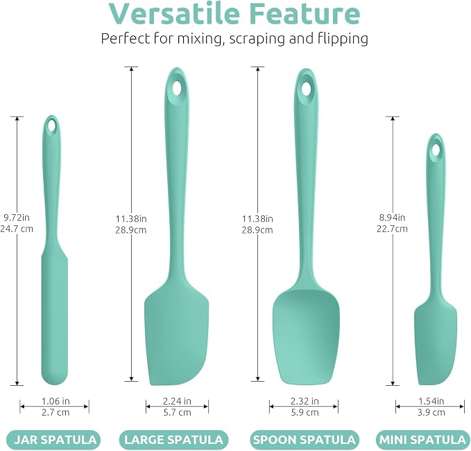 U-Taste Silicone Spatula Set with 600 Degrees Fahrenheit Heat Resistant (Teal/Aqua Sky) | Food Grade Hot-Proof Seamless Rubber Scraper, Kitchen Flexible Silicon Cooking Utensil Set, Diswasher Safe Baking Supplies