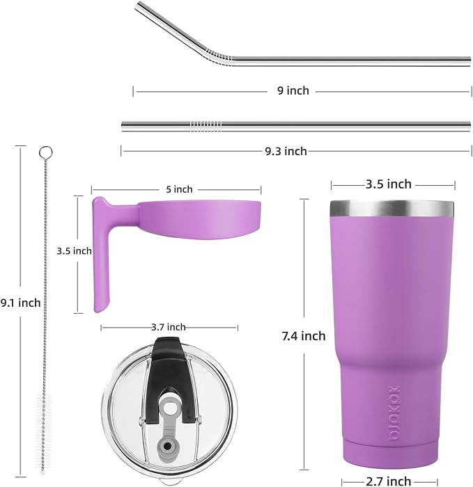 BJPKPK 20 oz Tumbler with Handle & Straw, Insulated Stainless Steel Mug | Double Wall Vacuum, Keeps Hot/Cold, Thermal Cup, BPA Free, Dishwasher Safe, Cupholder Fit, Coffee & Travel, Lavender